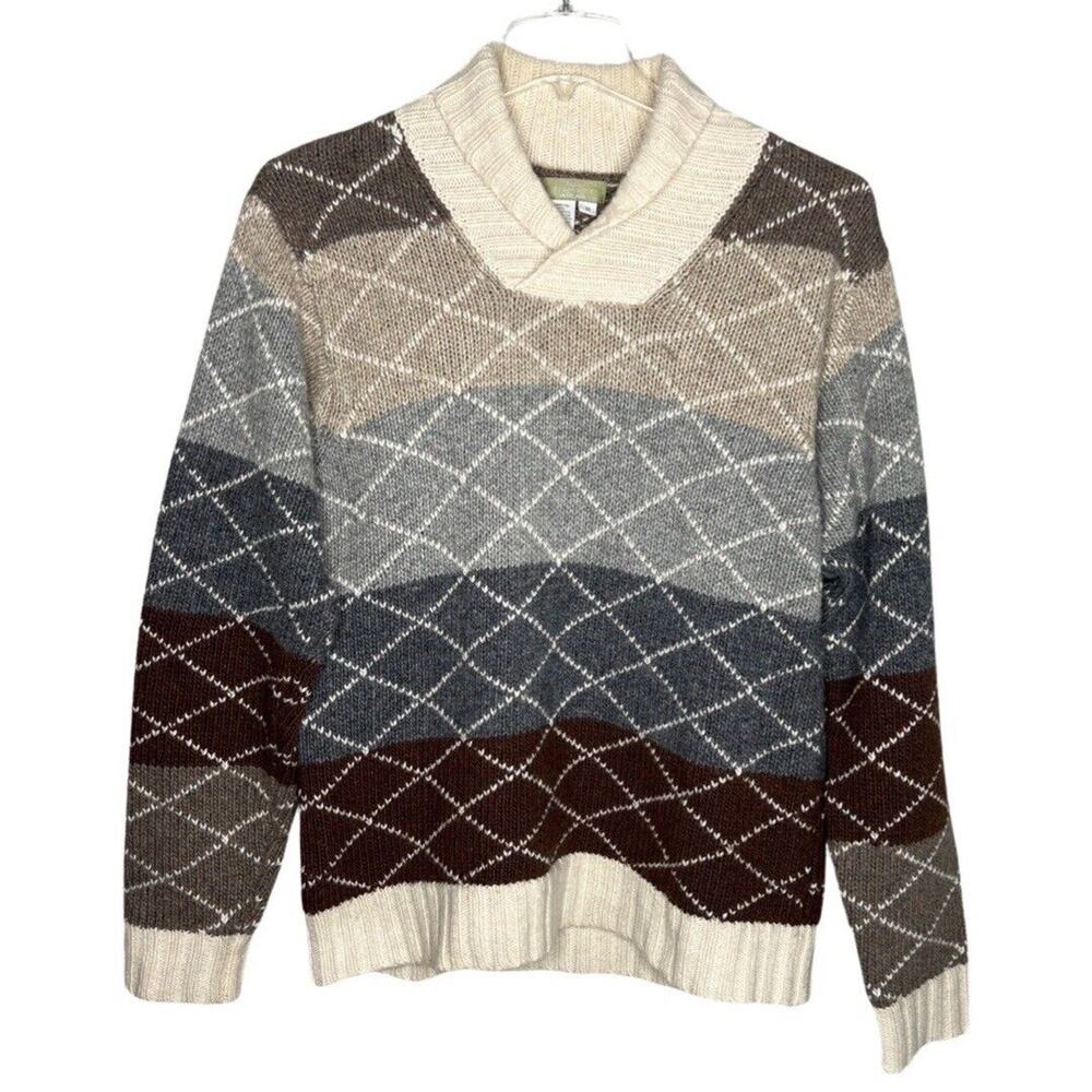 Territory Ahead Sweater Mens Medium Brown Gray Lambswool Cashmere Neutral Preppy